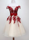 chic off shoulder short sweet 16 dress homecoming dress with burgundy beaded appliques