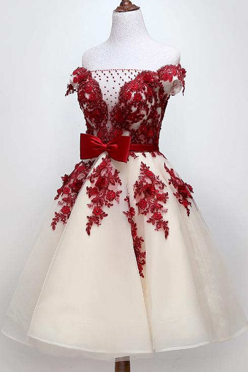 chic off shoulder short sweet 16 dress homecoming dress with burgundy beaded appliques