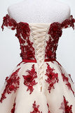 chic off shoulder short sweet 16 dress homecoming dress with burgundy beaded appliques