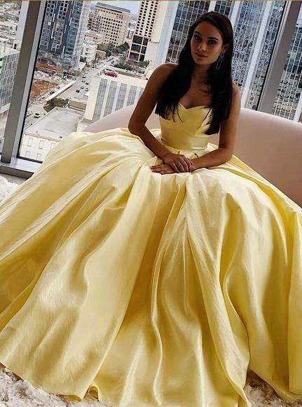 Simple Sweetheart Yellow Prom Dresses, A-line Long Formal Dress MG239