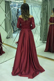Modest Lace Long Sleeves Satin Burgundy Prom Evening Dresses MP65