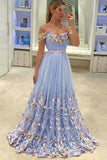 off the shoulder tulle butterfly appliques long prom dresses