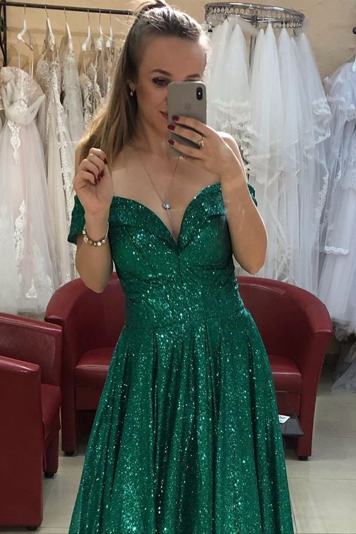 sparkly green sequins long prom dress off shoulder shiny evening gown