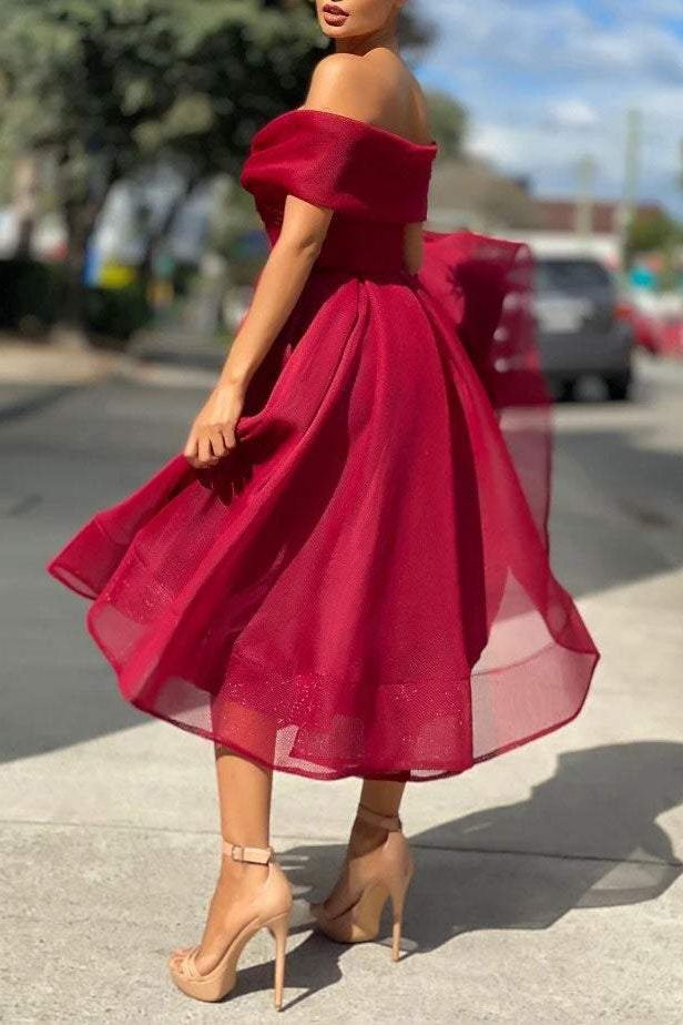 off shoulder burgundy tulle prom dress burgundy bridesmaid dresses