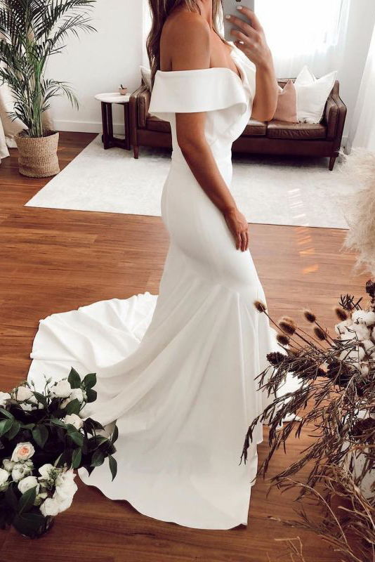 off the shoulder simple mermaid wedding dress elegant bridal gown