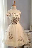 off the shoulder a line short tulle homecoming dress with appliques