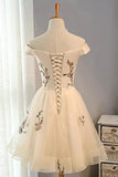 off the shoulder a line short tulle homecoming dress with appliques