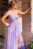 one shoulder lavender prom dresses with appliques tulle graduation dresses with split
