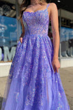 tulle long slit prom dresses with sequins lavender evening dresses