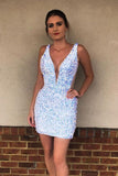White Sequins Tight Homecoming Dress, Bodycon Party Dress GM468