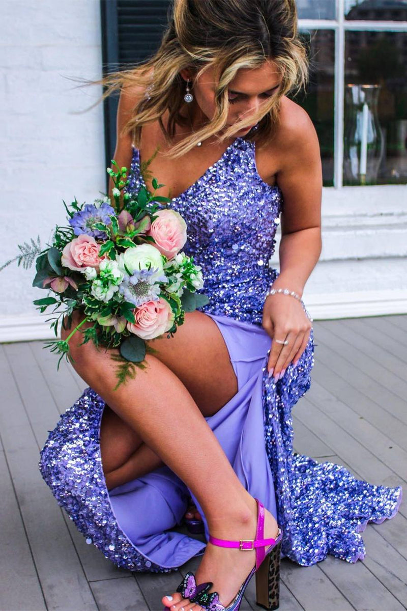 glitter mermaid sparkly prom dresses sequined long formal gown with split