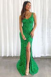 glitter mermaid sparkly prom dresses sequined long formal gown with split