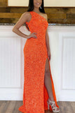 glitters one shoulder sequins mermaid prom dresses sparkly evening gown