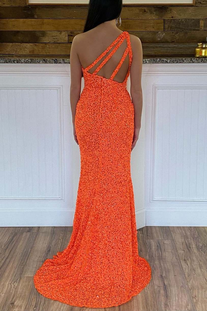 glitters one shoulder sequins mermaid prom dresses sparkly evening gown