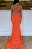 glitters one shoulder sequins mermaid prom dresses sparkly evening gown