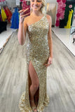 glitters one shoulder sequins mermaid prom dresses sparkly evening gown