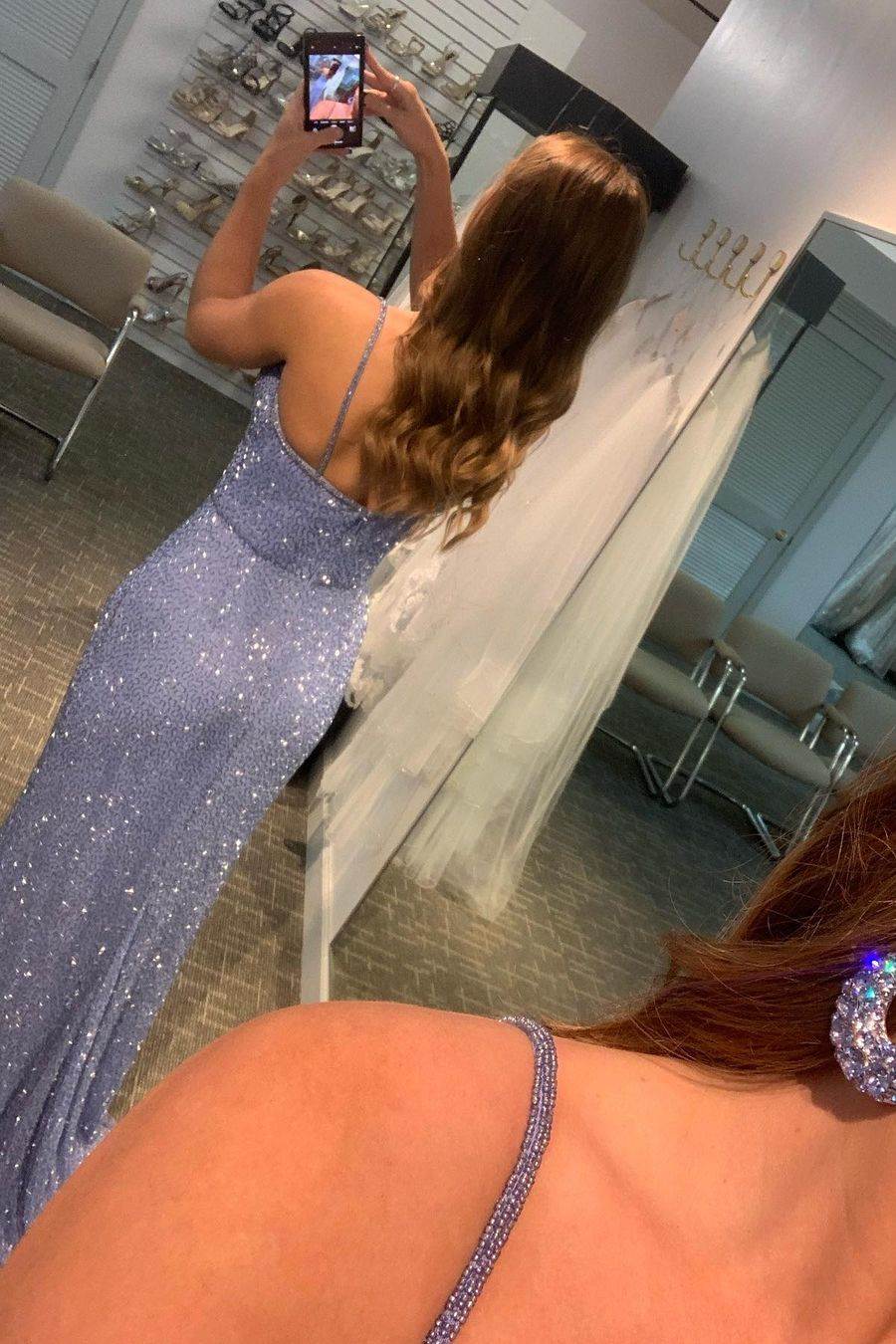 beaded strap light purple sequin sheath long formal prom dress