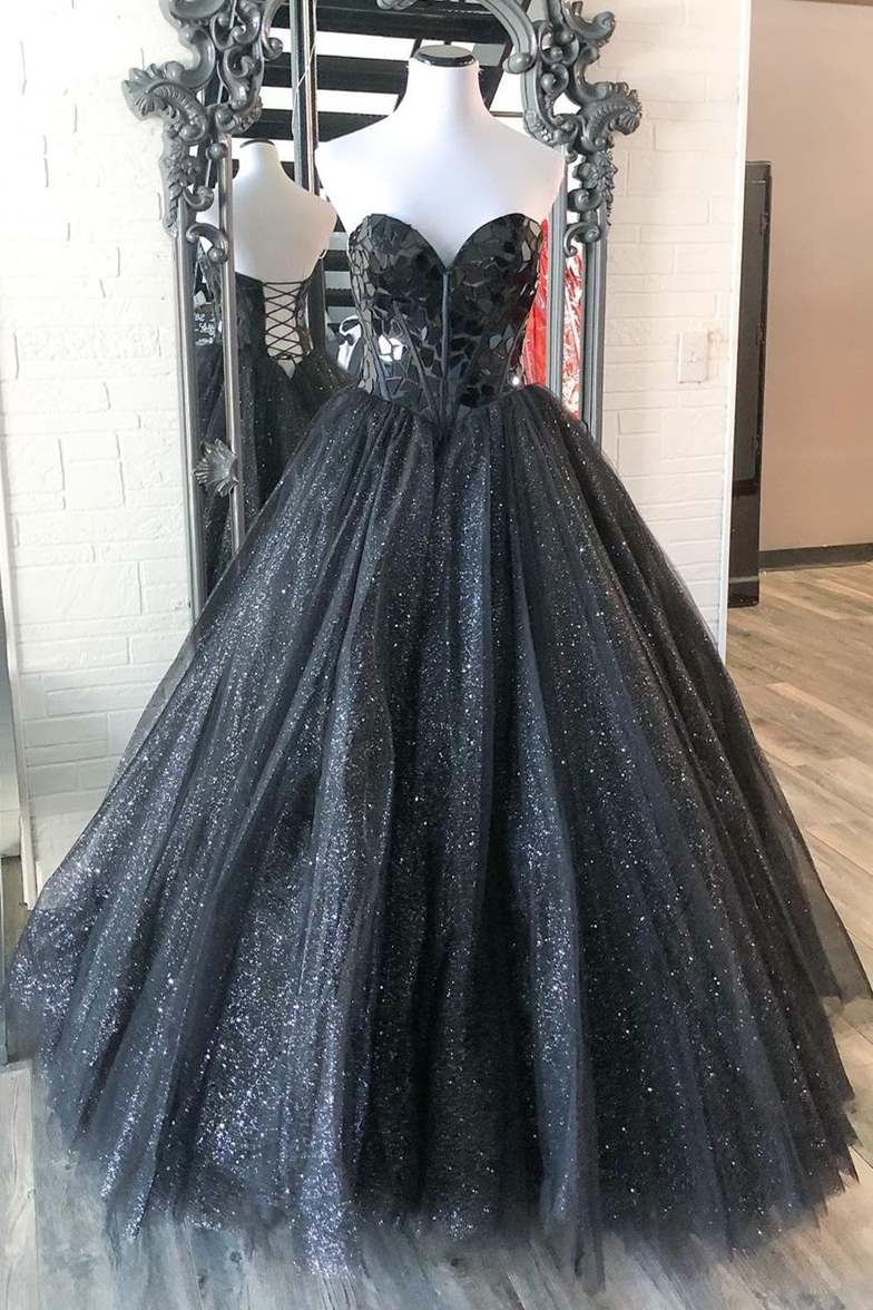 sparkly sweetheart blue a line long prom dress princess tulle graduation gown