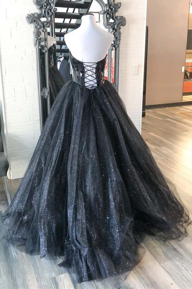 sparkly sweetheart blue a line long prom dress princess tulle graduation gown