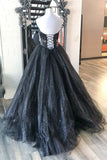 sparkly sweetheart blue a line long prom dress princess tulle graduation gown