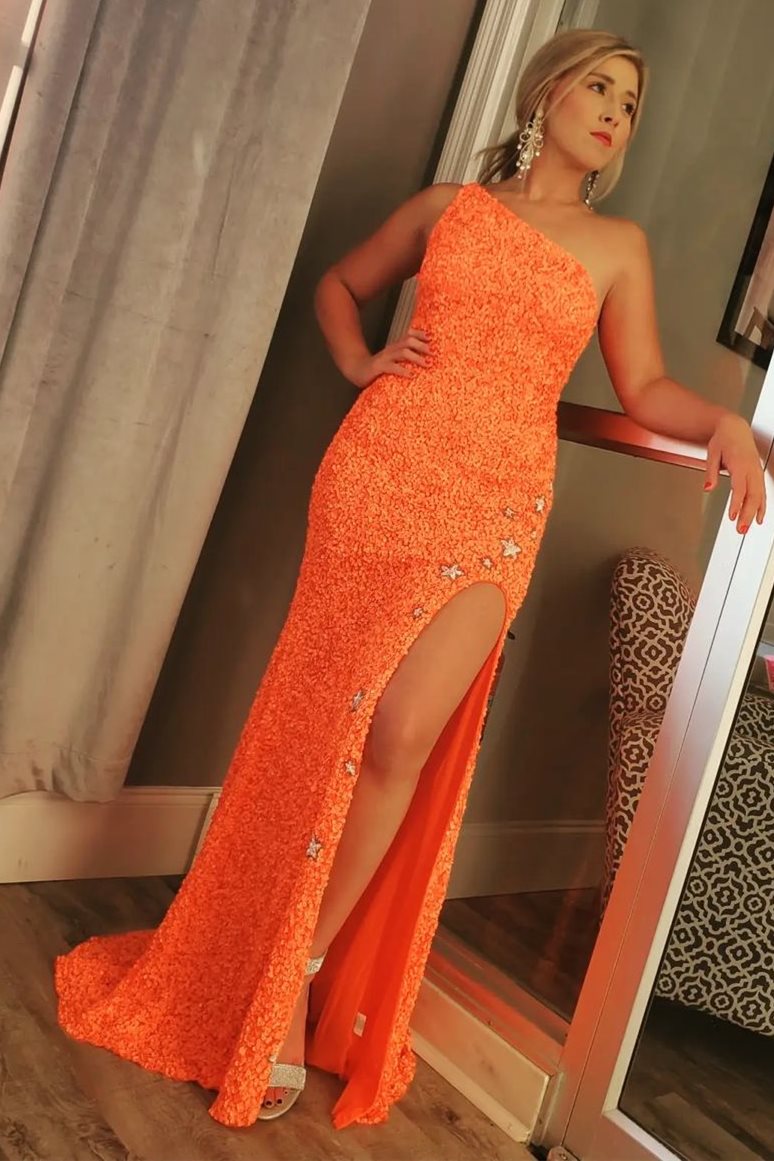 one shoulder sparkly mermaid sequins formal dresses with stars
