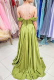 green off the shoulder high slit strapless prom dress elegant formal gown