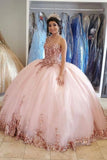 Pink Sweetheart Ball Gown Prom Dress With Appliques, Princess Pink Quinceanera Dresses GP420
