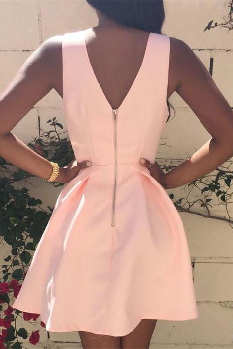 simple v neck pink short prom dress pink v neck homecoming dress