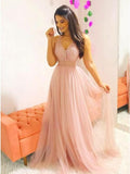 pink long prom dress a line v neck teens dress with beading