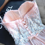 pink mini sweet 16 dress cute sequins short prom graduation gown