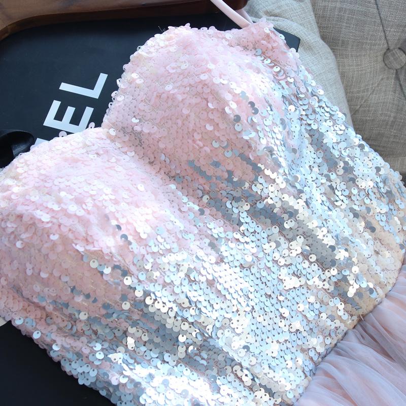 pink mini sweet 16 dress cute sequins short prom graduation gown