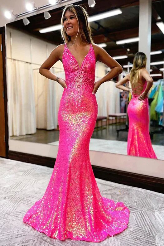 plunging v neck sequins beads sparkly mermaid prom dress purple evening gown