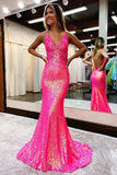 plunging v neck sequins beads sparkly mermaid prom dress purple evening gown