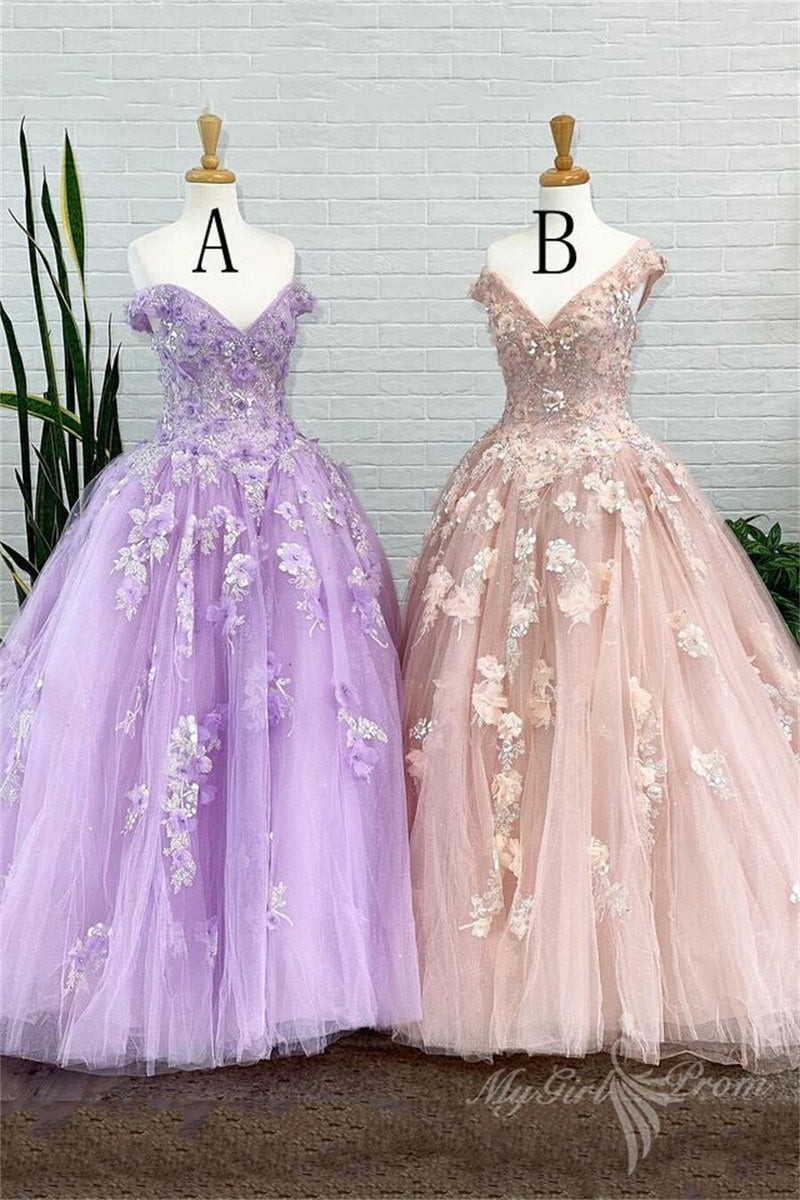 ball gown tulle long prom dresses with appliques sweet 16 quinceanera dress