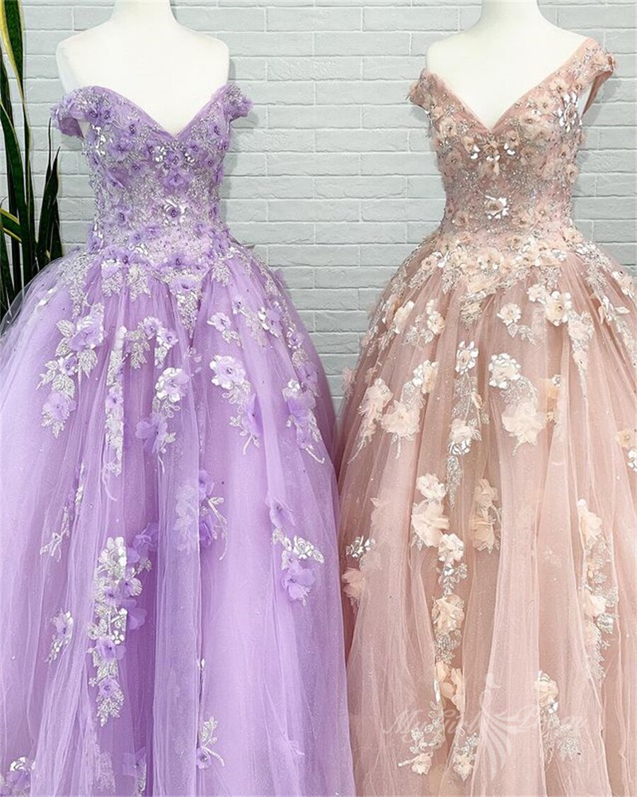 ball gown tulle long prom dresses with appliques sweet 16 quinceanera dress