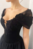 princess black gothic coret tulle prom dress elegant black formal gown