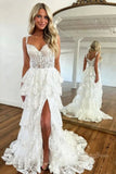princess pink lace layered long prom dresses lace slit formal evening dresses
