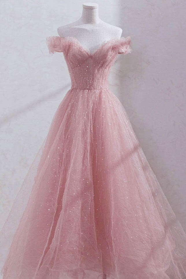 princess pink tulle tea length prom dress pink off shoulder sweet 16 dress