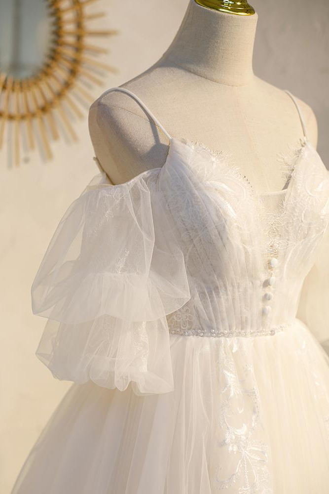 princess tulle lace short prom dress puffy sleeves homecoming dress