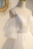 princess tulle lace short prom dress puffy sleeves homecoming dress