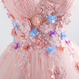 princess blush ball gown 3d floral applique v neck prom quinceanera dress