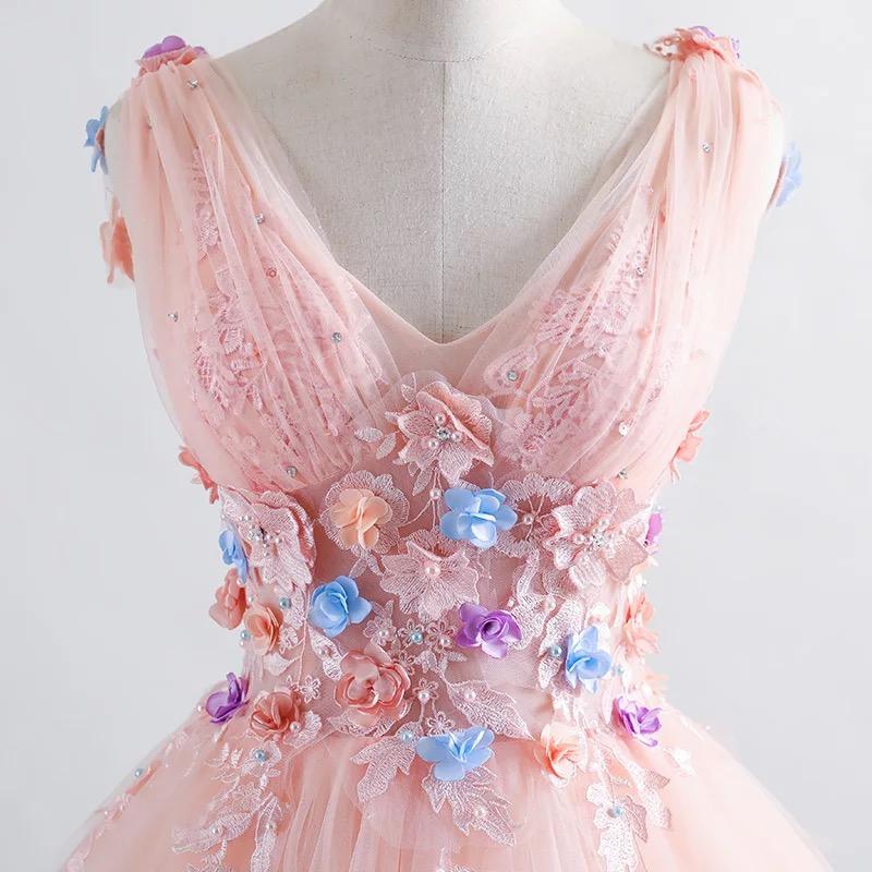 princess blush ball gown 3d floral applique v neck prom quinceanera dress