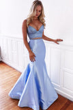Princess Mermaid Baby Blue Long Prom Dress Two Piece Graduation Dress MP739