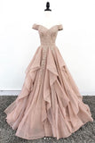 Princess Off Shoulder Tulle Appliques Long Formal Prom Dress MP702