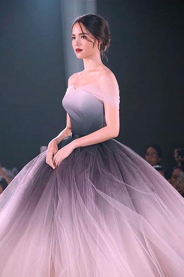 princess ombre prom dresses off shoulder ball gown long formal dress
