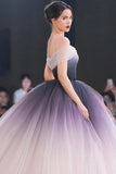 princess ombre prom dresses off shoulder ball gown long formal dress