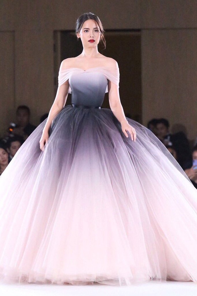 princess ombre prom dresses off shoulder ball gown long formal dress