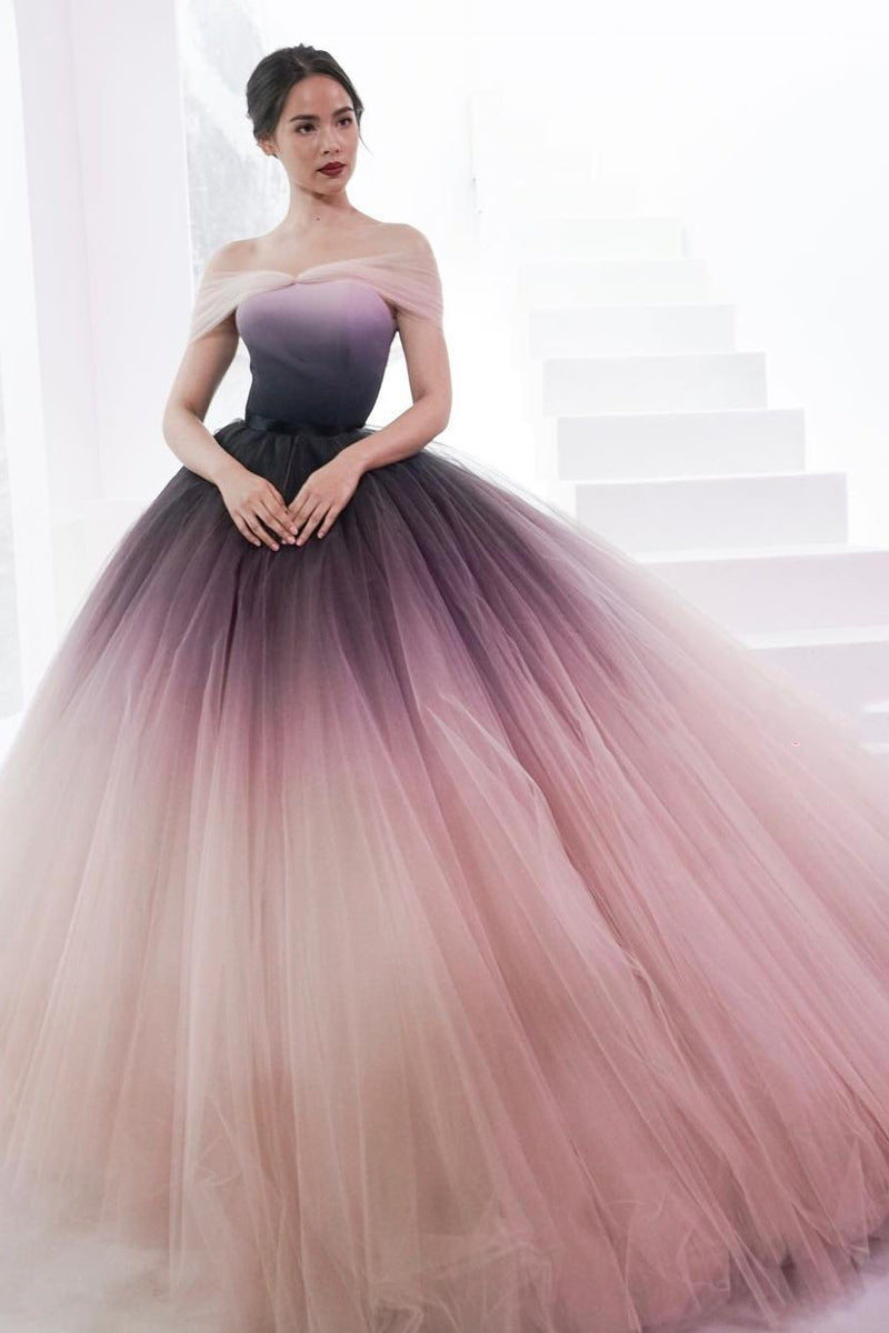 princess ombre prom dresses off shoulder ball gown long formal dress
