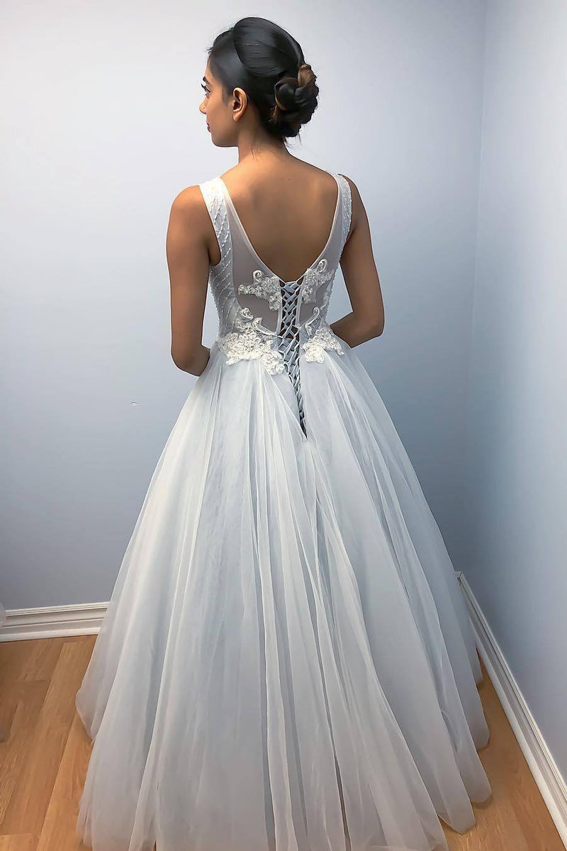 princess illusion tulle wedding dress with lace appliques