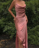 spaghetti straps simple long prom dresses with split slit evening gowns